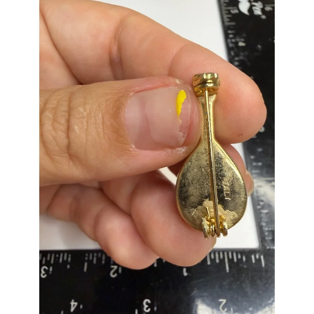 Vintage Micro Mosaic Mandolin Lute Brooch Pin Made in Italy Gold Tone Floral